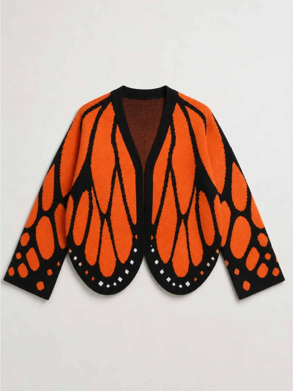 Monarch Butterfly Orange & Black Women's Cardigan, Long Sleeve Wings, Size M